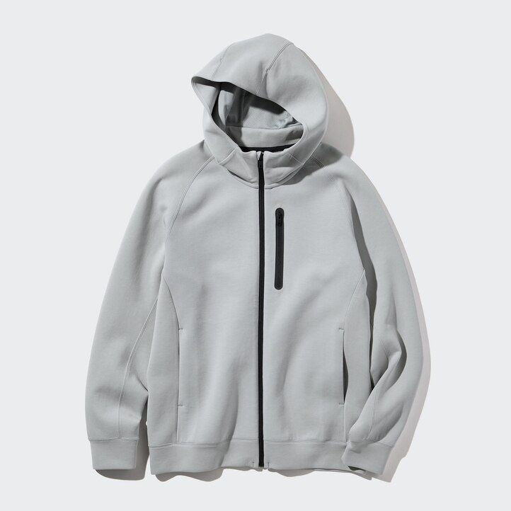 uniqlo dry sweat stretch-kapuzenpullover mit reißverschluss für herren hellgrau