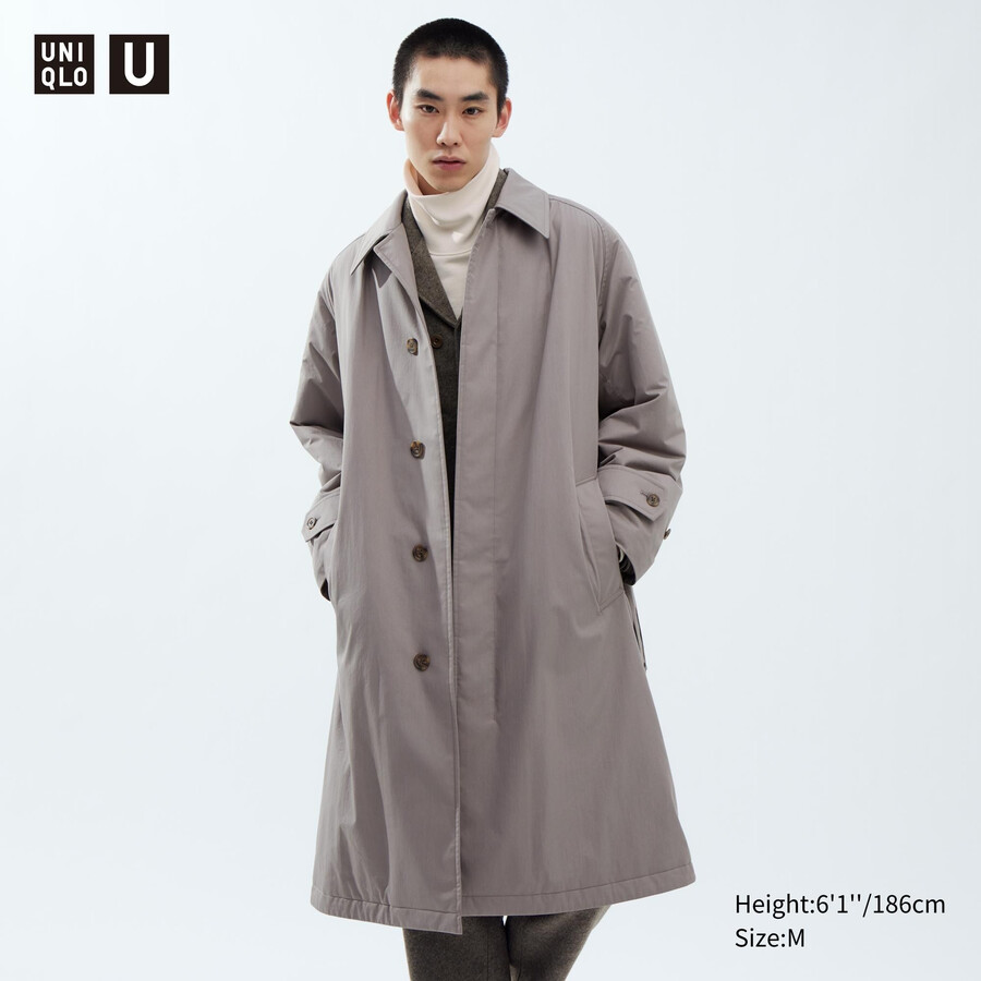 graue wattierte einreihige herrenjacken von uniqlo