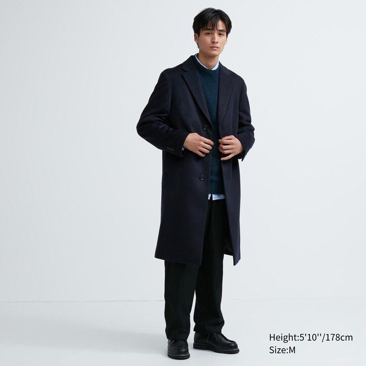 uniqlo chesterfield-jacken für herren aus wollmischung schwarz