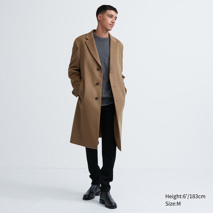 uniqlo chesterfield-jacken für herren aus wollmischung schwarz