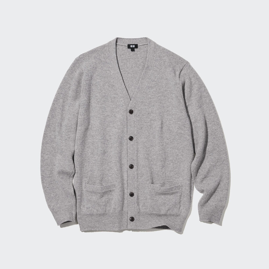 uniqlo herren-pullover aus premium-lammwolle mit v-ausschnitt grau
