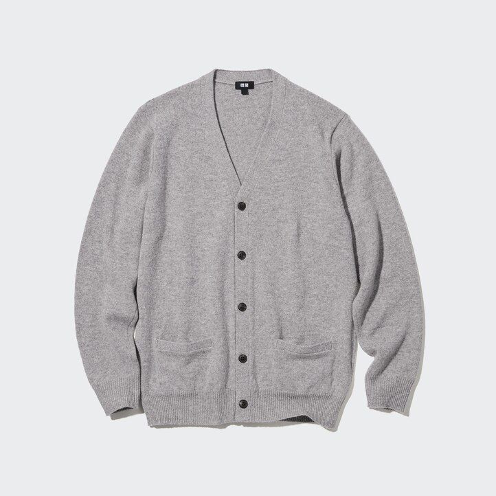 uniqlo herren-pullover aus premium-lammwolle mit v-ausschnitt grau