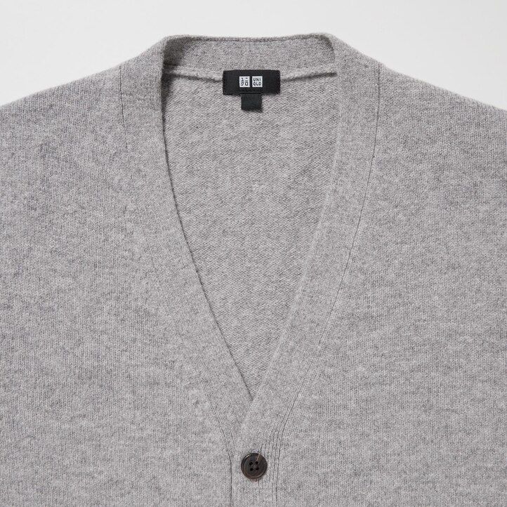 uniqlo herren-pullover aus premium-lammwolle mit v-ausschnitt grau