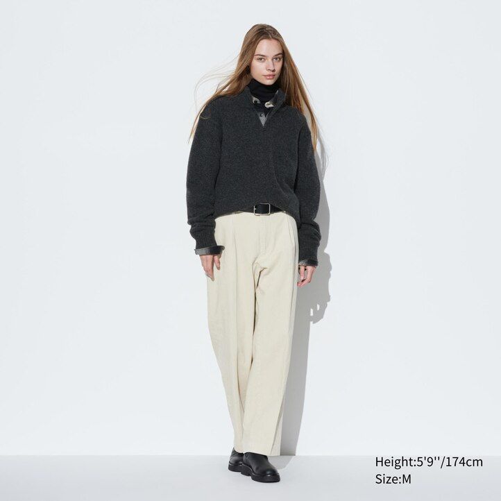 uniqlo herrenpullover aus souffle-garn mit halbem reißverschluss beige