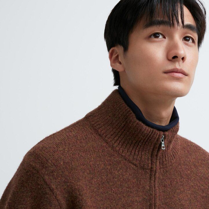 uniqlo herrenpullover aus souffle-garn mit halbem reißverschluss beige