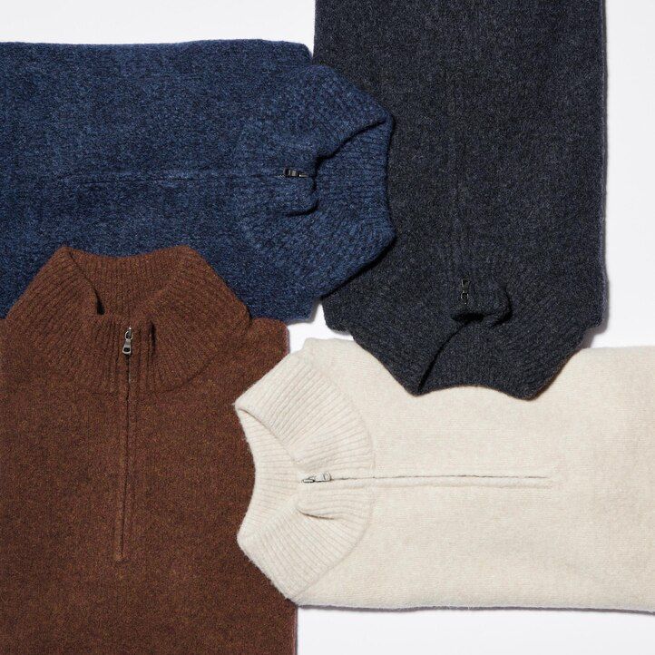 uniqlo herrenpullover aus souffle-garn mit halbem reißverschluss beige
