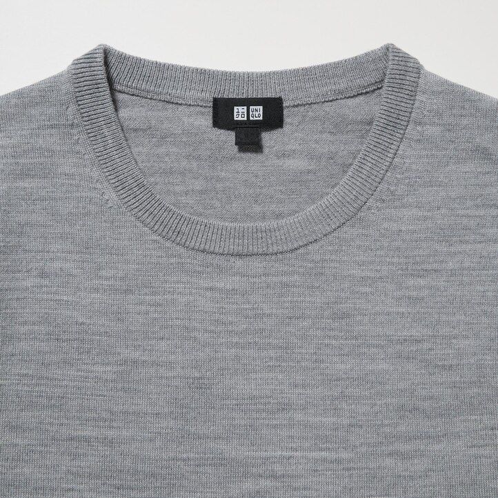 grauer uniqlo extra fine merino rundhals-pullover für herren