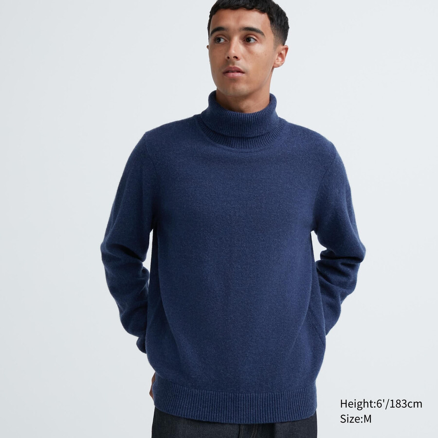 uniqlo premium herrenpullover aus lammwolle blau