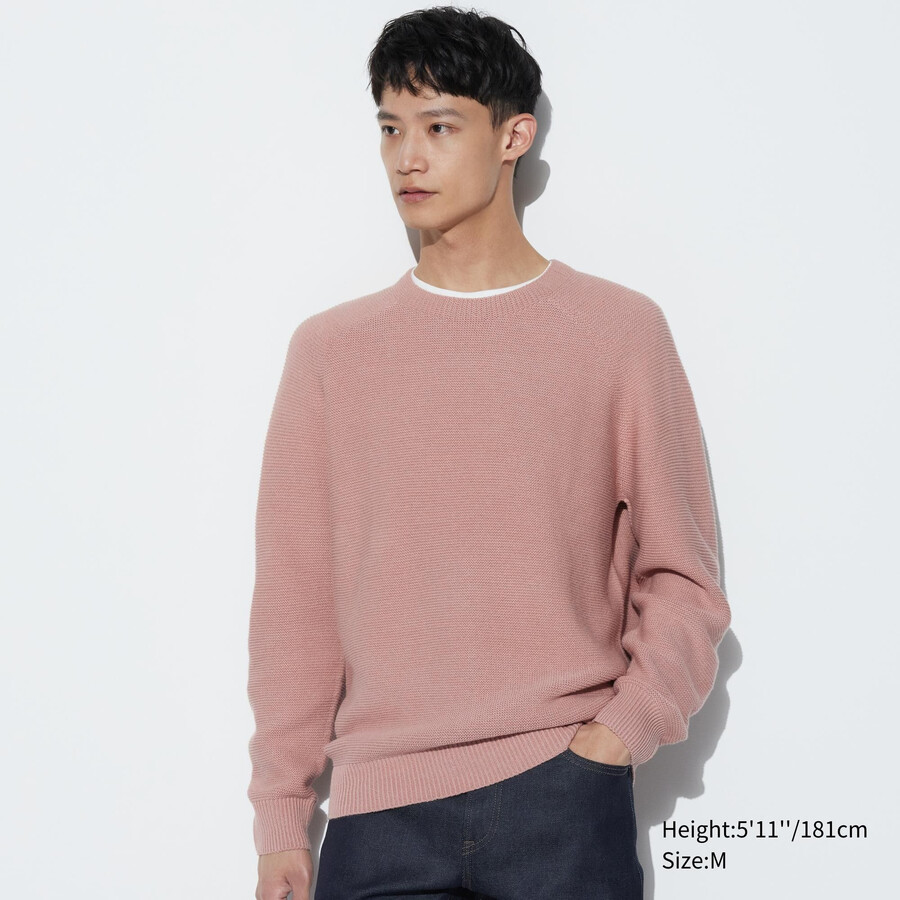 uniqlo 3d-strickpullover nahtlos rundhalsausschnitt herren rosa