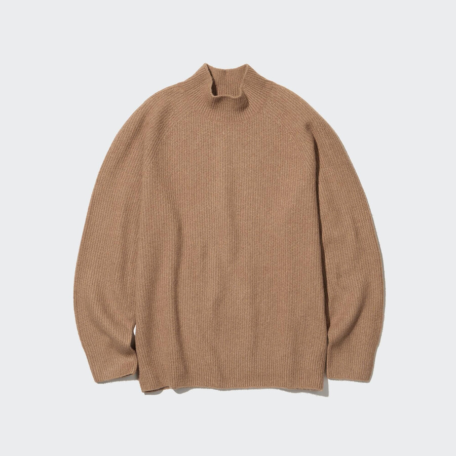 uniqlo herren-pullover mit stehkragen 3d-strick nahtlos soufflé-garn braun