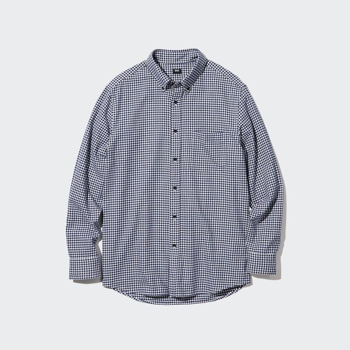 rotes uniqlo flanellhemd mit normaler passform kariertem kragen und knopfleiste herrenhemd