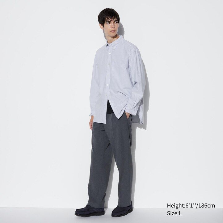 blaue uniqlo herren-oxfordhemden mit schmaler passform streifen und normalem kragen
