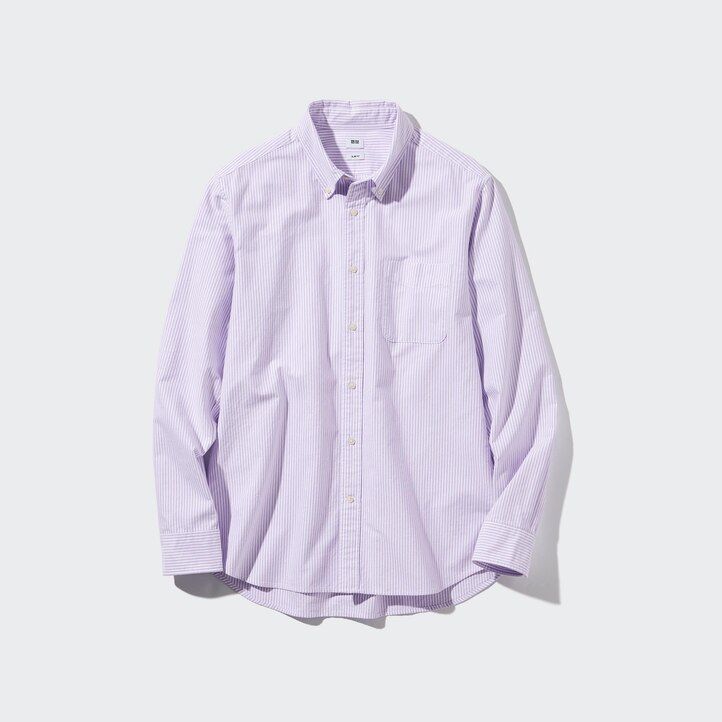 blaue uniqlo herren-oxfordhemden mit schmaler passform streifen und normalem kragen