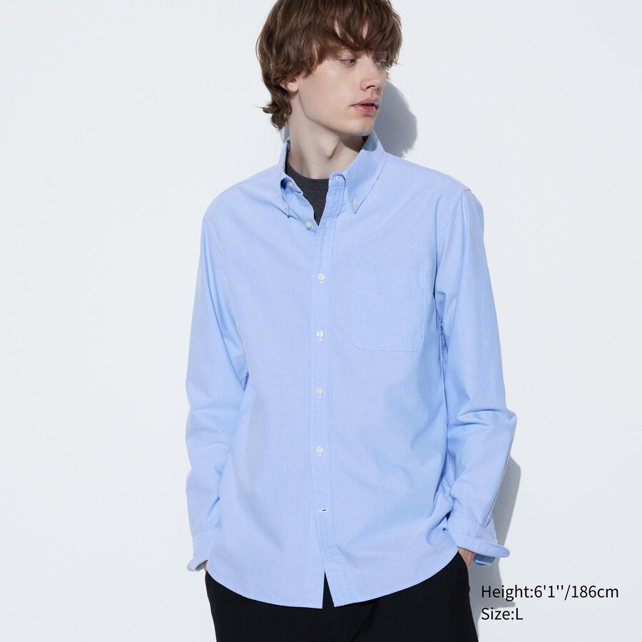 uniqlo slim fit oxford herrenhemden mit normalem kragen blau