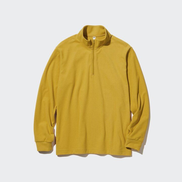uniqlo fleece stretch herren-t-shirt mit halbem reißverschluss schwarz