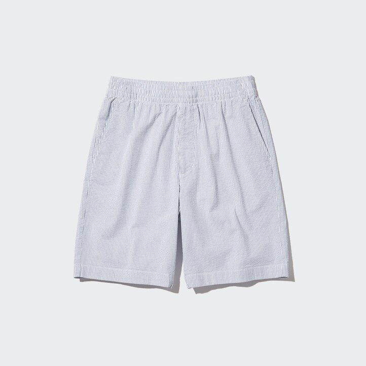 uniqlo dry stretch seersucker easys herrenhose blau
