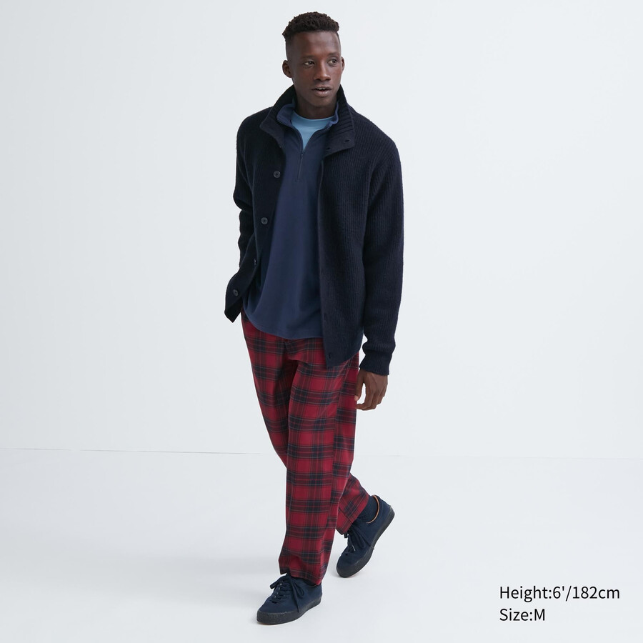 uniqlo herren-flanellhose mit einfachem muster knöchellang rot
