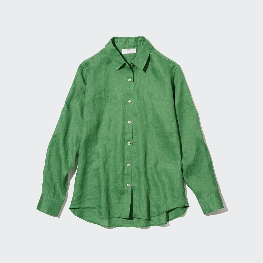 grüne uniqlo damenbluse aus 100 premium-leinen
