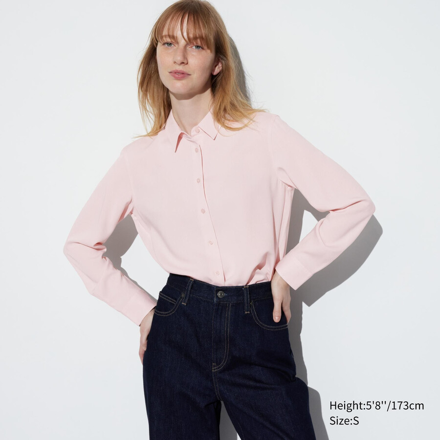 rosa uniqlo damenbluse aus viskose mit Ärmeln