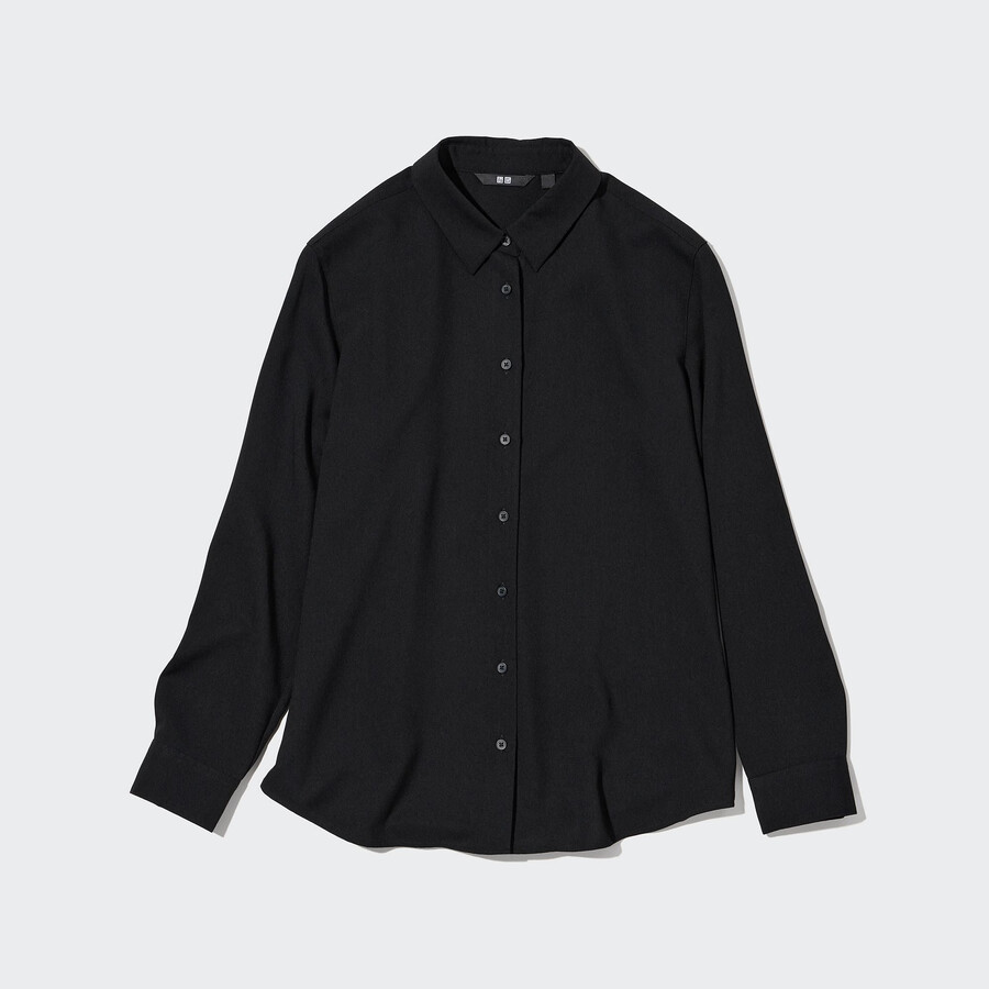 schwarze damenbluse von uniqlo aus viskose mit Ärmeln