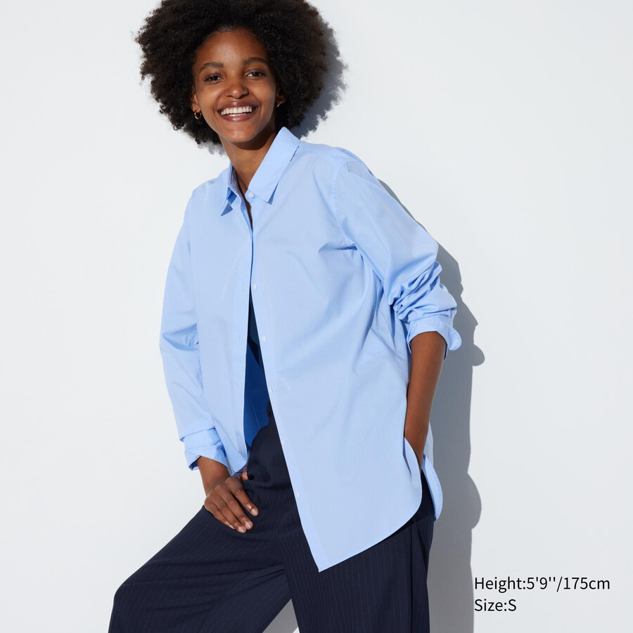 blaue uniqlo damenbluse aus extrafeiner baumwolle