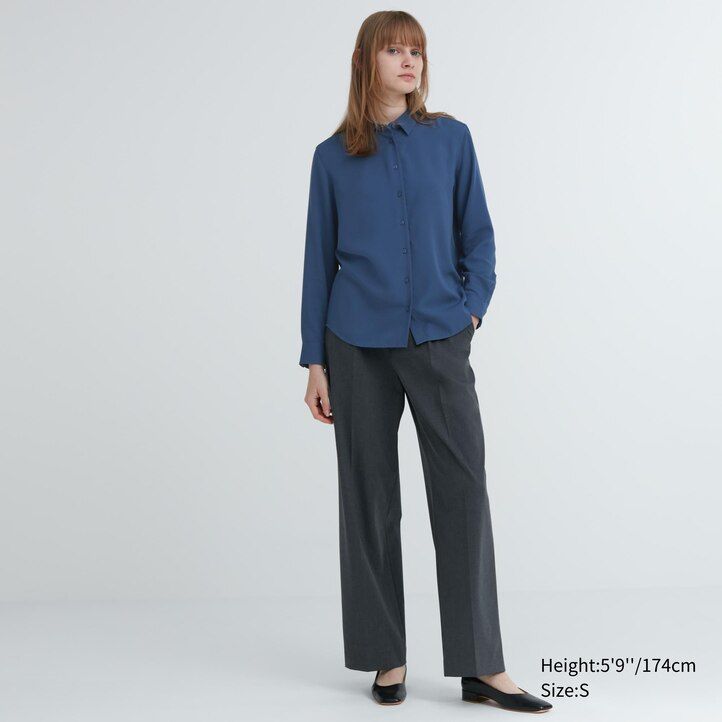 uniqlo damenbluse aus viskose mit Ärmeln rosa