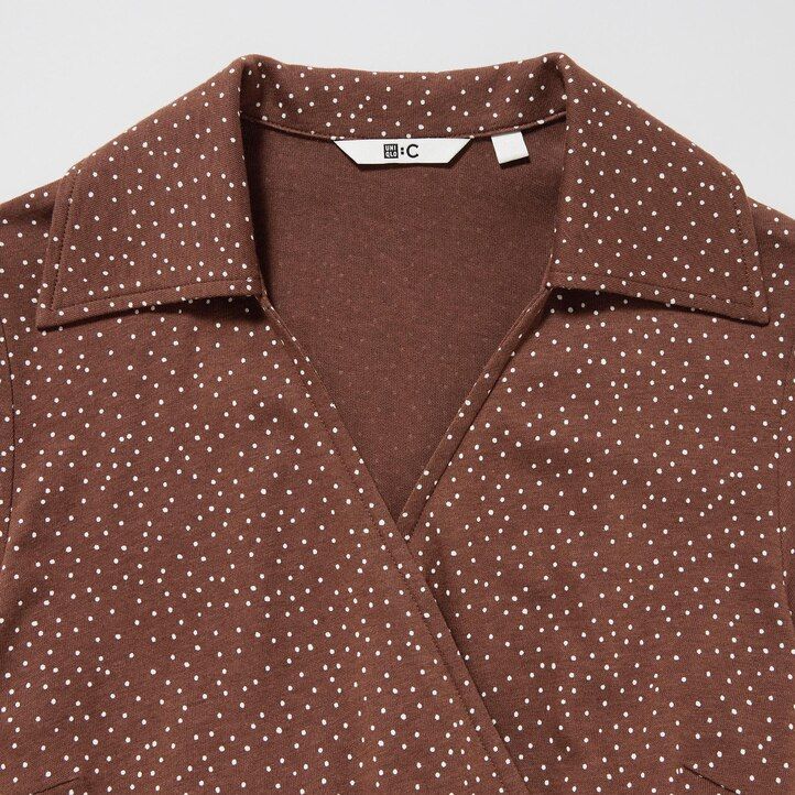 braunes uniqlo wickelkleid mit print und Ärmeln für damen