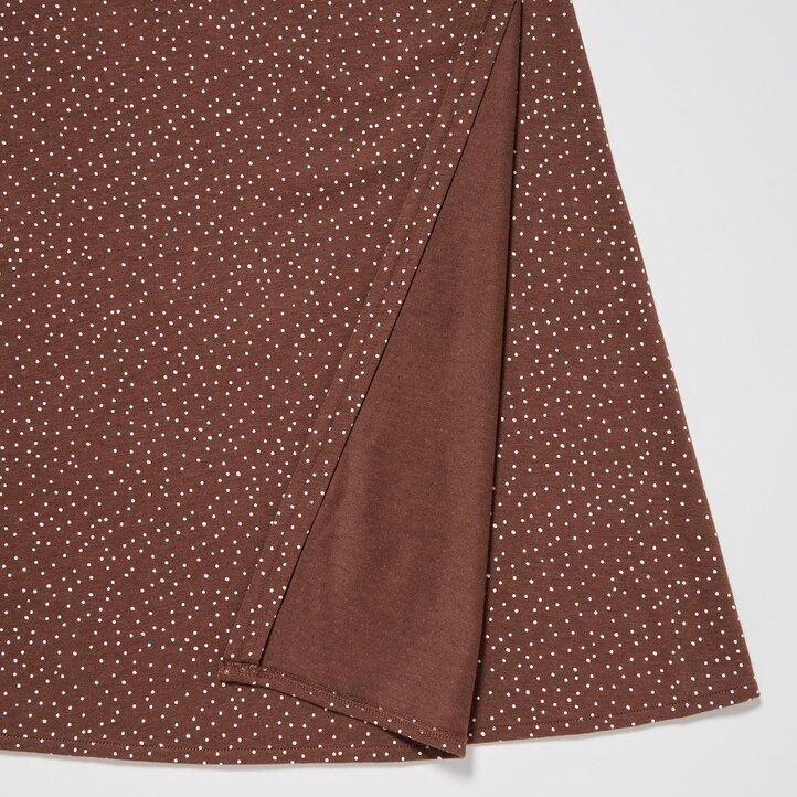 braunes uniqlo wickelkleid mit print und Ärmeln für damen