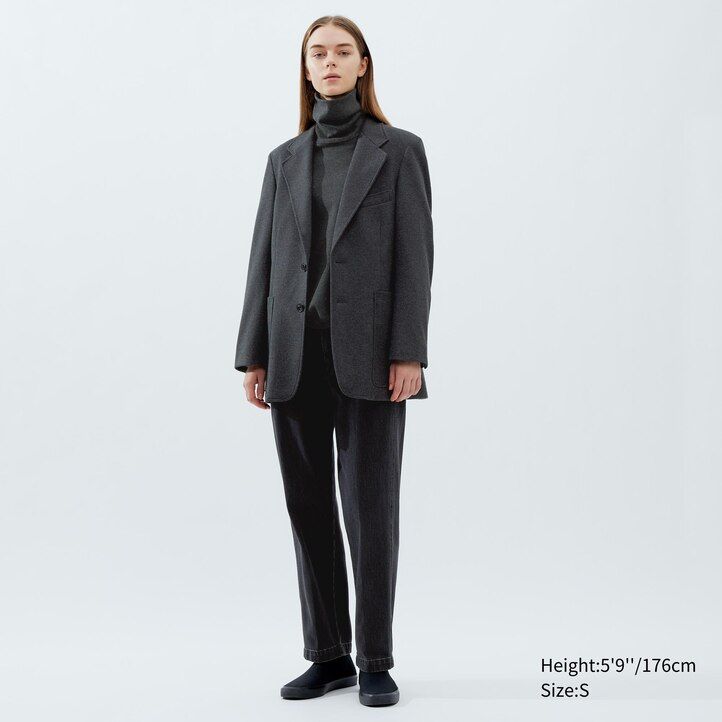 dunkelbraune taillierte jersey-damenjacken von uniqlo