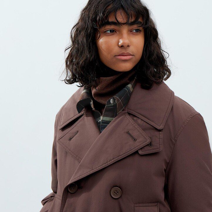 schwarze kurze wattierte pea-jacken von uniqlo für damen