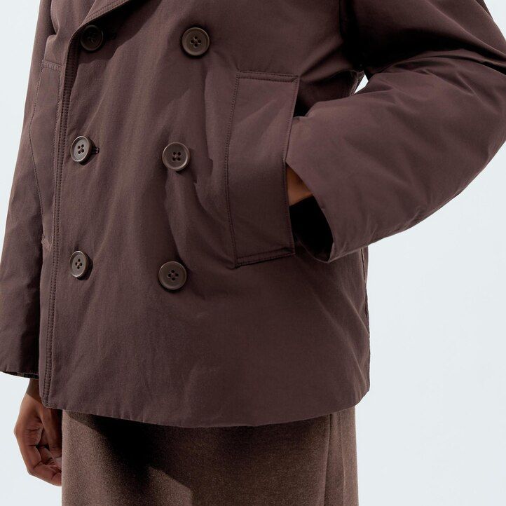 schwarze kurze wattierte pea-jacken von uniqlo für damen