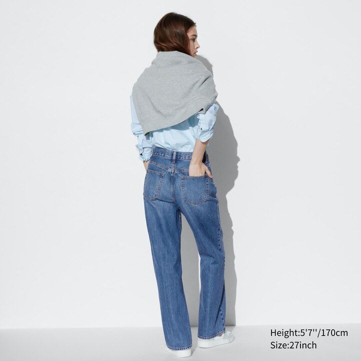 uniqlo damenjeans mit weitem geradem bein grau