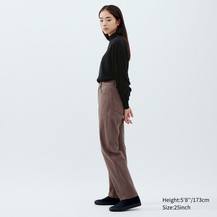 uniqlo damen-jeans mit geschwungenem schnitt in olivgrün