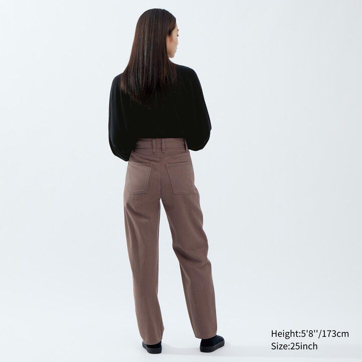 uniqlo damen-jeans mit geschwungenem schnitt in olivgrün