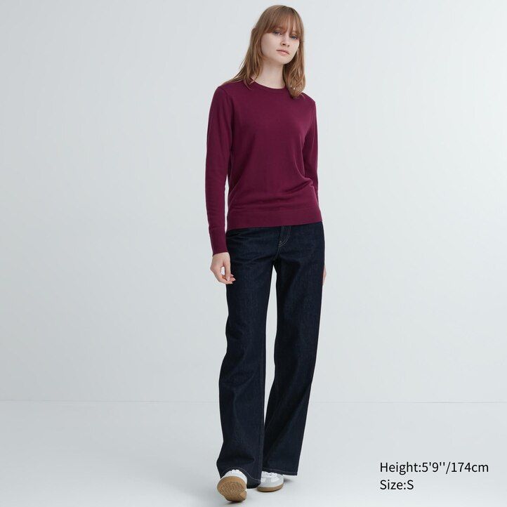 uniqlo damenpullover aus 100 extrafeiner merinowolle mit rundhalsausschnitt blau