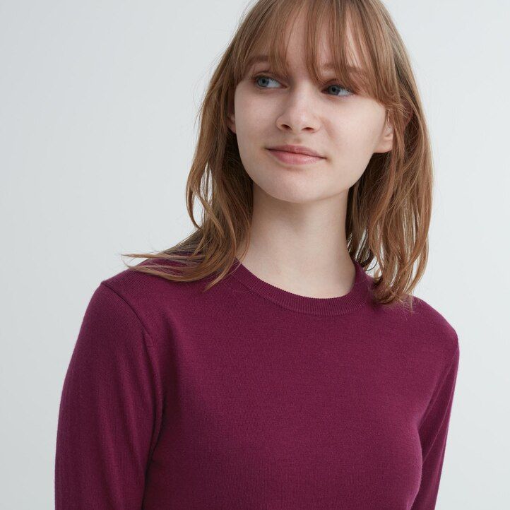 uniqlo damenpullover aus 100 extrafeiner merinowolle mit rundhalsausschnitt blau