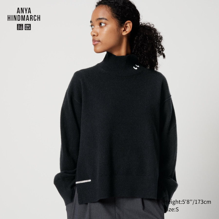 uniqlo damenpullover mit stehkragen aus 100 merine schwarz