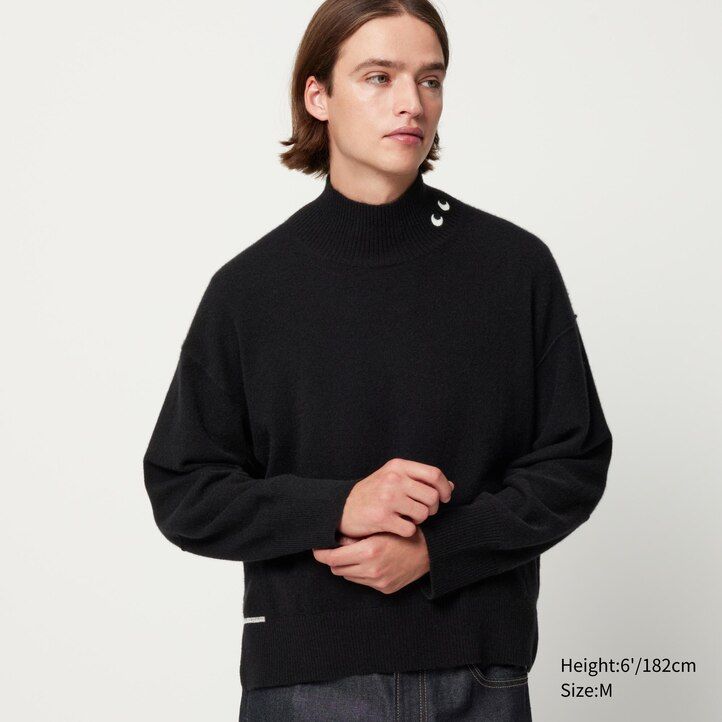 uniqlo damenpullover mit stehkragen aus 100 merine schwarz