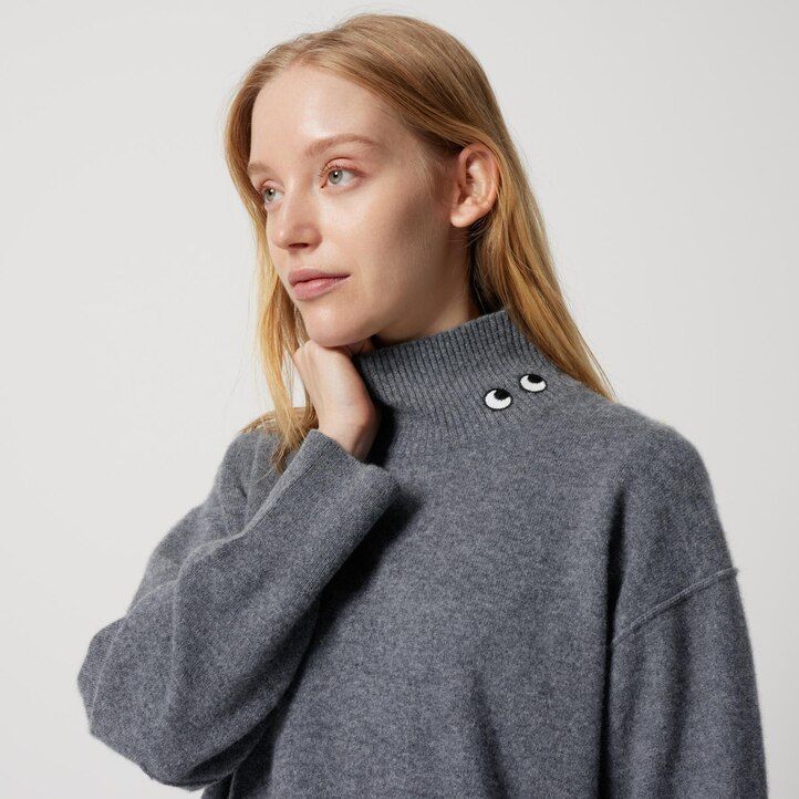 uniqlo damenpullover mit stehkragen aus 100 merine schwarz