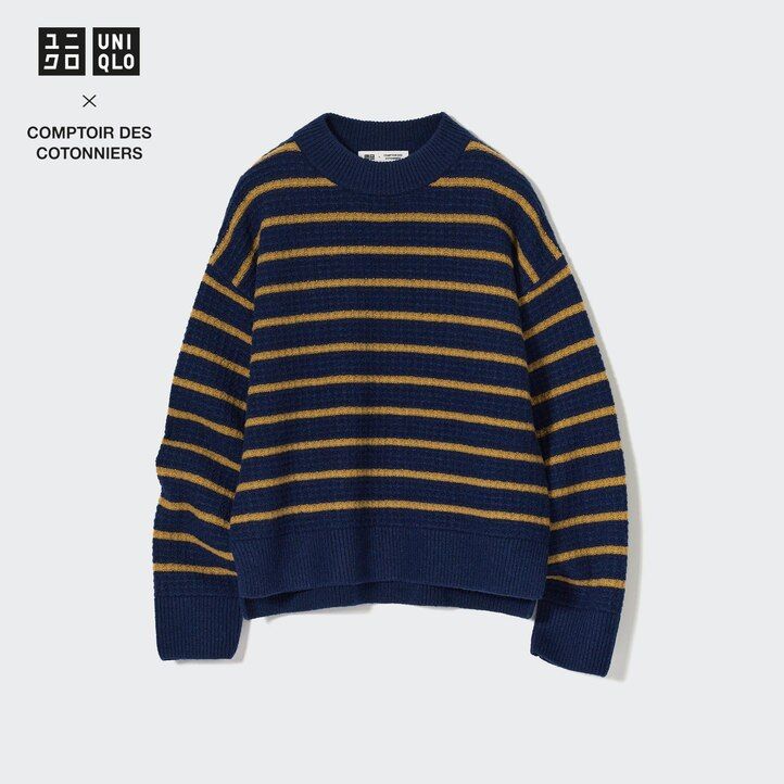 uniqlo damen-pullover aus lammwolle mit streifenmuster marineblau