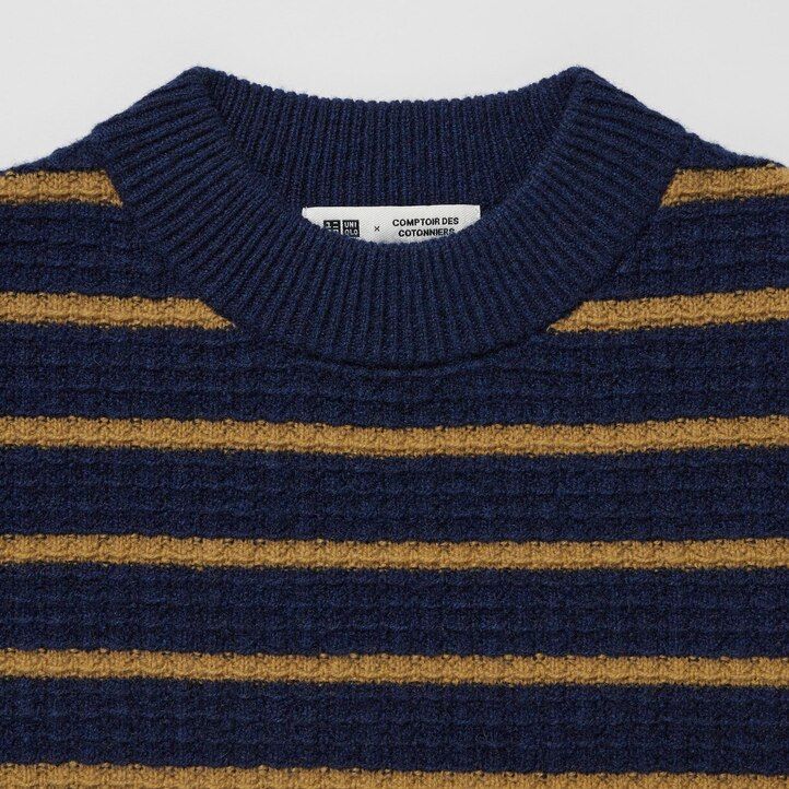 uniqlo damen-pullover aus lammwolle mit streifenmuster marineblau