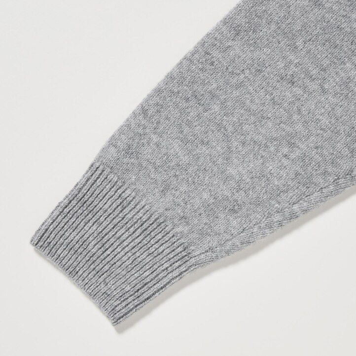 uniqlo damen-pullover aus premium-lammwolle mit argyle-muster und rundhalsausschnitt hellgrau