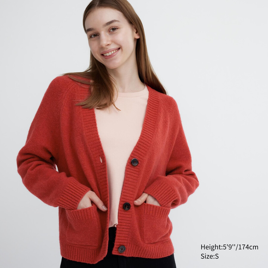 uniqlo damenpullover aus souffle-garn rot