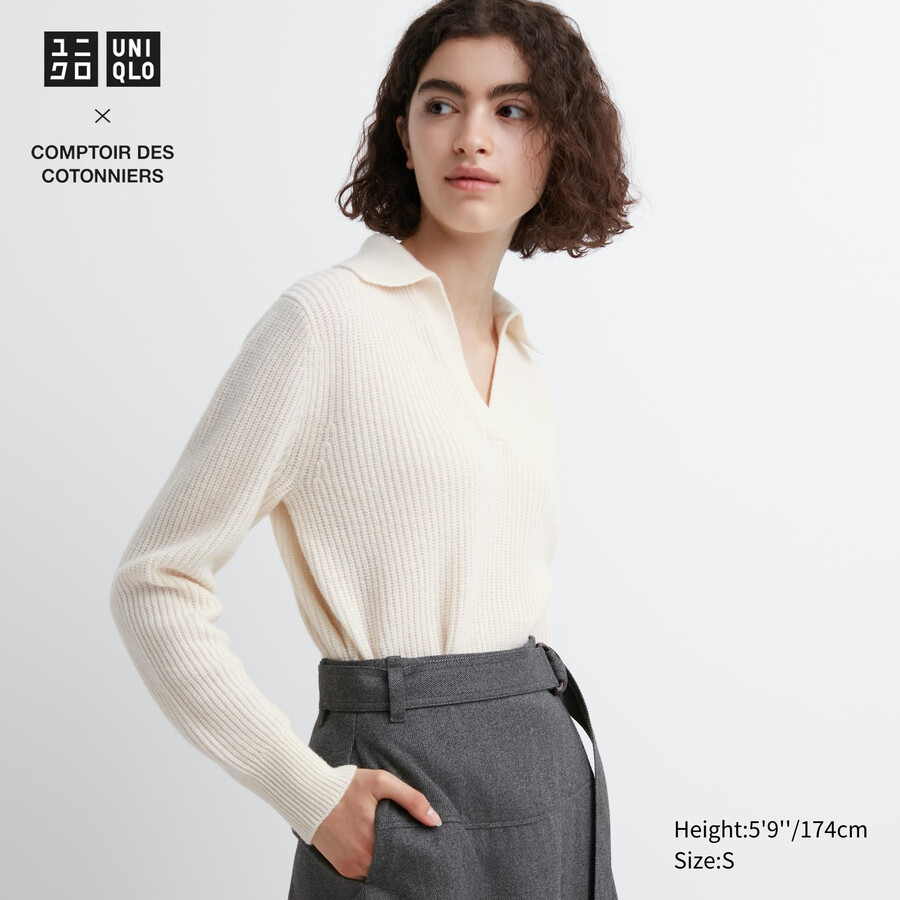 weiße uniqlo strickpullover aus lammwolle für damen