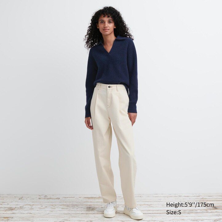 weiße uniqlo strickpullover aus lammwolle für damen