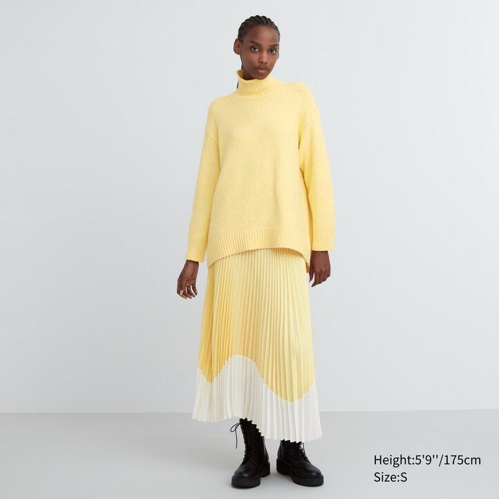 uniqlo damen-pullover mit stehkragen weich gestrickt hellgrau