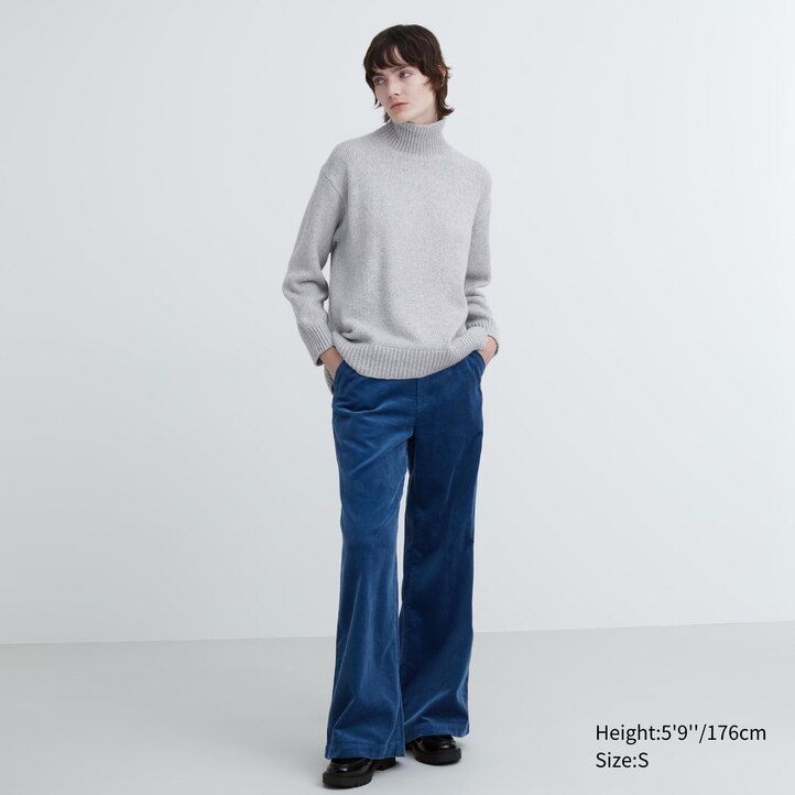 uniqlo damen-pullover mit stehkragen weich gestrickt hellgrau