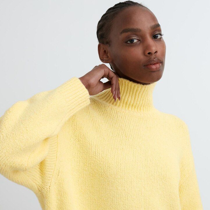 uniqlo damen-pullover mit stehkragen weich gestrickt hellgrau