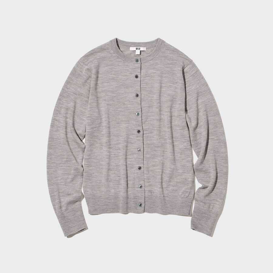 uniqlo damenpullover mit rundhalsausschnitt aus 100 extrafeiner merinowolle grau
