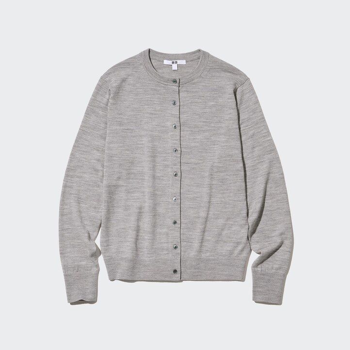 uniqlo damenpullover mit rundhalsausschnitt aus 100 extrafeiner merinowolle grau